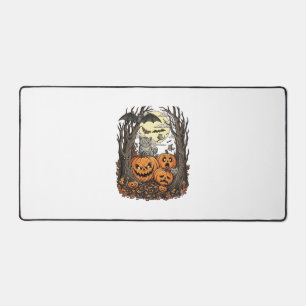 Halloween Pumpkins Grey Cat Bat Full Moon Woods Desk Mat