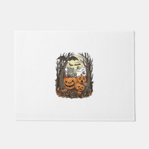 Halloween Pumpkins Grey Cat Bat Full Moon Woods Doormat