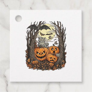 Halloween Pumpkins Grey Cat Bat Full Moon Woods Favour Tags
