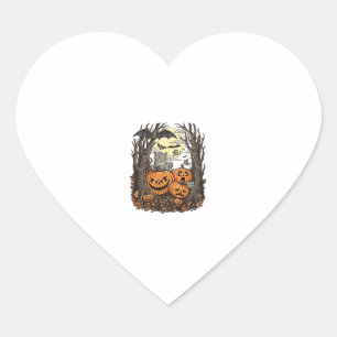 Halloween Pumpkins Grey Cat Bat Full Moon Woods Heart Sticker