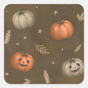 halloween pumpkins hand draw square sticker