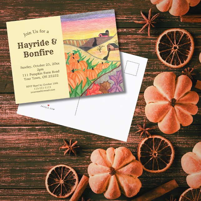 Halloween Pumpkins Hayride Rustic Autumn Invitation Postcard (Creator Uploaded)