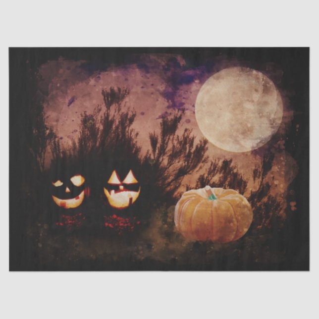Halloween Pumpkins in Moonlight Decoupage Tissue Paper (Front)