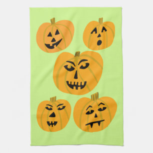 Halloween PUMPKINS Jack-O-Lanterns Tea Towel