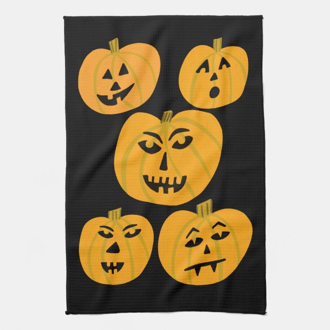 Halloween PUMPKINS Jack-O-Lanterns Tea Towel (Vertical)