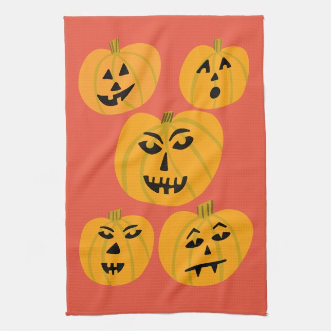 Halloween PUMPKINS Jack-O-Lanterns Tea Towel (Vertical)