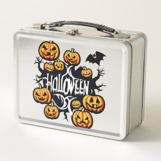 Halloween pumpkins metal lunch box