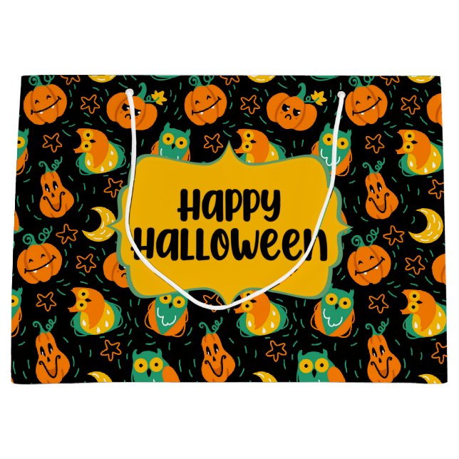 Halloween Pumpkins Moon Owls Gift Bag (Front)