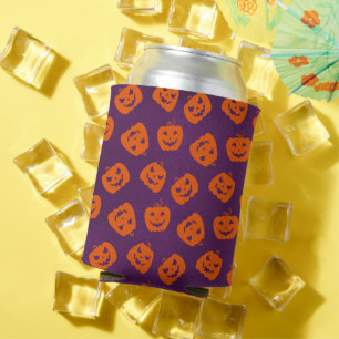 Halloween Pumpkins on Purple Background Pattern Can Cooler