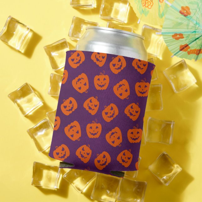 Halloween Pumpkins on Purple Background Pattern Can Cooler (In Situ Summer)