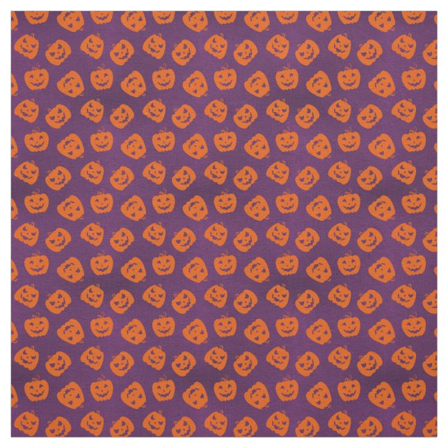 Halloween Pumpkins on Purple Background Pattern Fabric (Swatch)