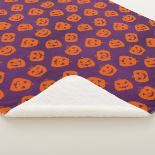 Halloween Pumpkins on Purple Background Pattern Sherpa Blanket