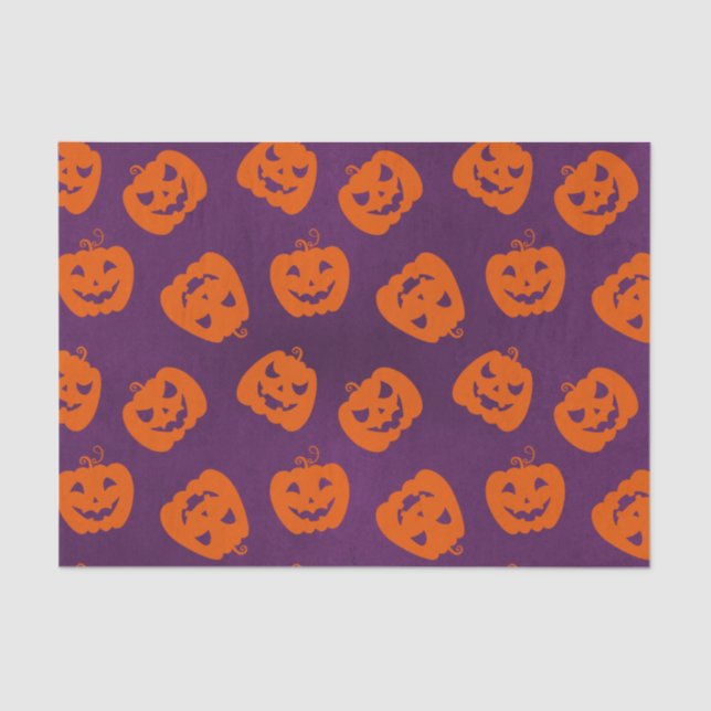 Halloween Pumpkins on Purple Background Pattern Tissue Paper (Front)