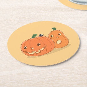 Halloween Pumpkins on Yellow Round Paper Coaster