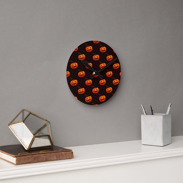 Halloween Pumpkins, Orange Pumpkins Trick Or Treat Round Clock (Office)