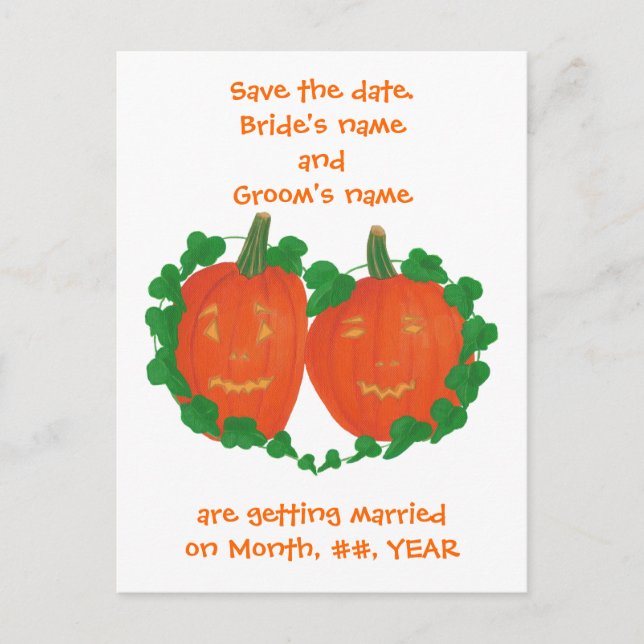 Halloween Pumpkins Save the date wedding postcards (Front)