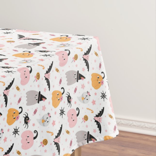 Halloween Pumpkins, Spiders, Ghost, Bats and Candy Tablecloth (In Situ)
