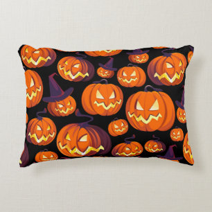 Halloween Pumpkins: Spooky Seamless Pattern. Decorative Cushion