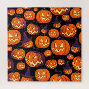 Halloween Pumpkins: Spooky Seamless Pattern. Jigsaw Puzzle