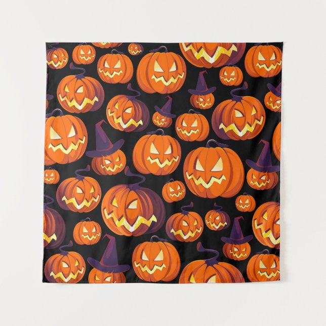 Halloween Pumpkins: Spooky Seamless Pattern. Tapestry (Front)