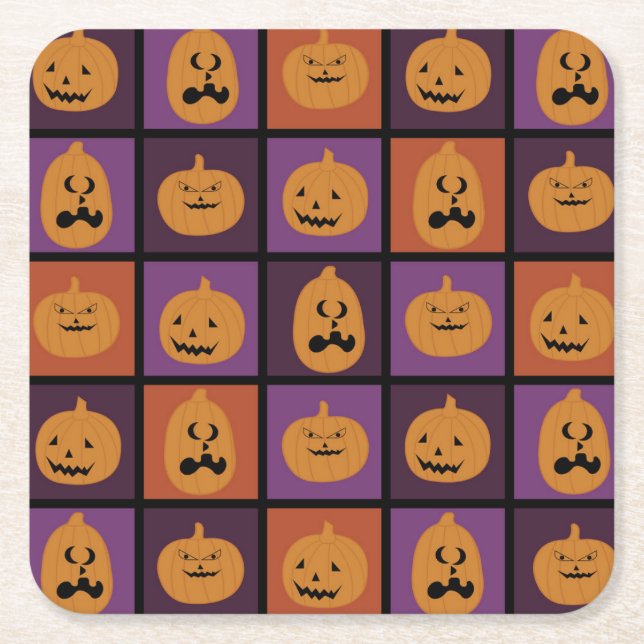Halloween pumpkins square paper coaster (Front)