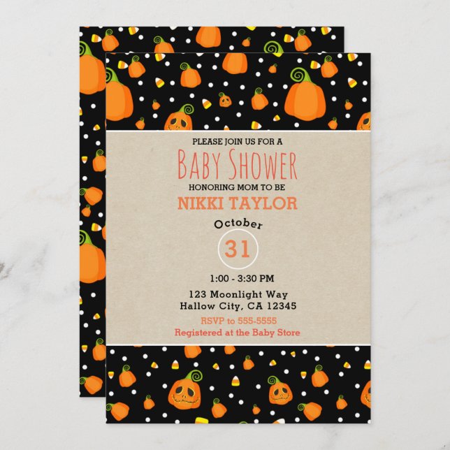 Halloween Pumpkins Whimsical Baby Shower Invitation (Front/Back)