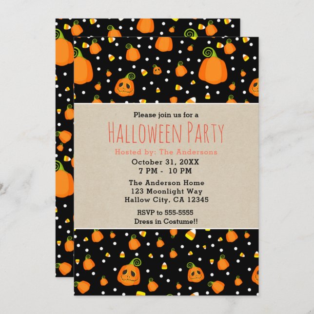 Halloween Pumpkins Whimsical Party Invitation (Front/Back)