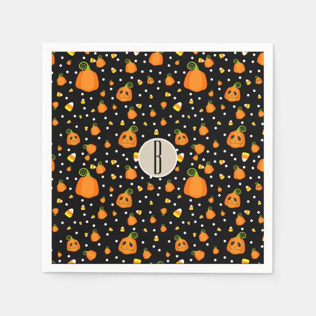 Halloween Pumpkins Whimsical Pattern Party Napkin (Front)