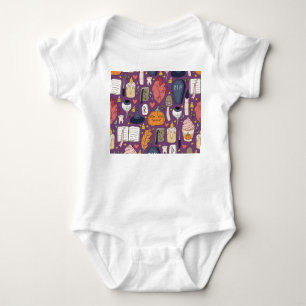 Halloween pumpkins, witchy seamless pattern. baby bodysuit