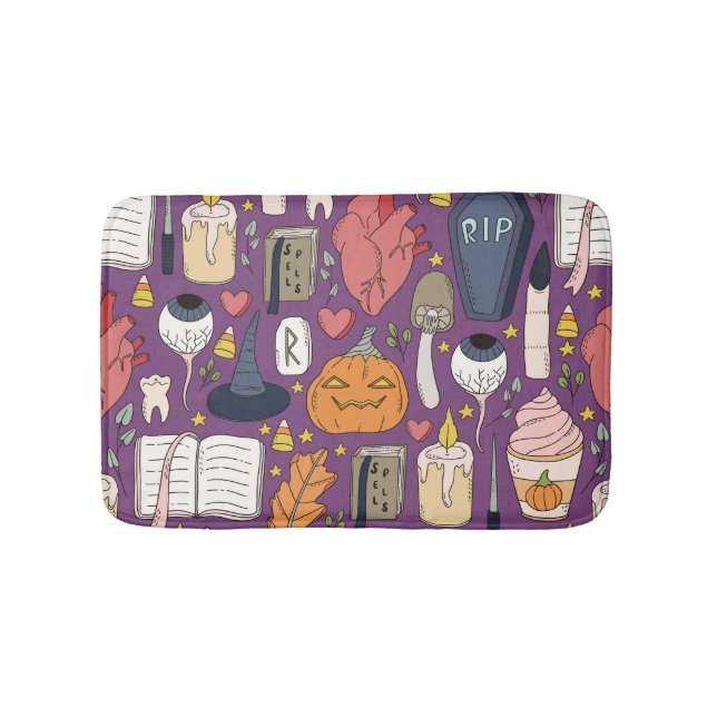Halloween pumpkins, witchy seamless pattern. bath mat (Front)