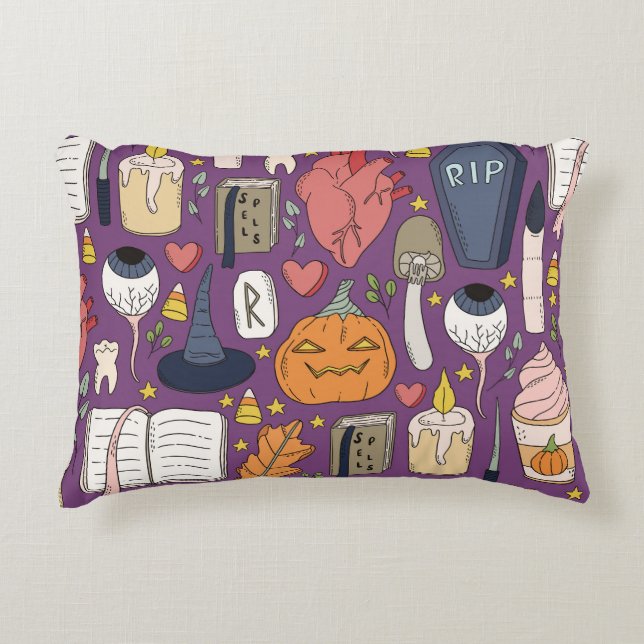 Halloween pumpkins, witchy seamless pattern. decorative cushion (Front)