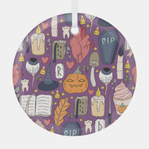 Halloween pumpkins, witchy seamless pattern. glass tree decoration