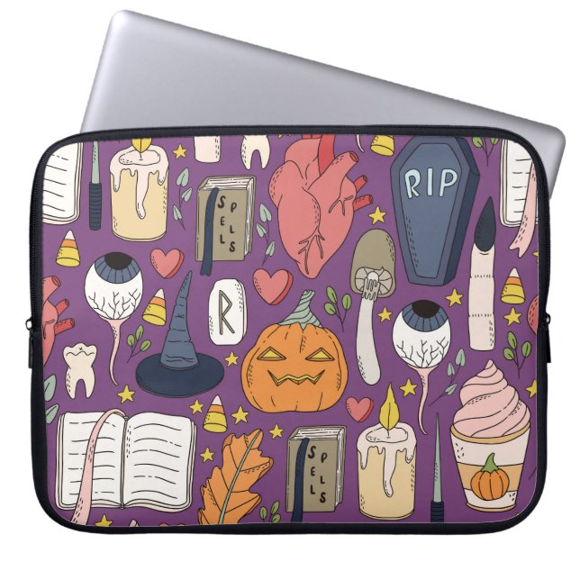Halloween pumpkins, witchy seamless pattern. laptop sleeve (Front)