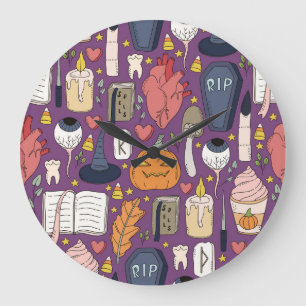 Halloween pumpkins, witchy seamless pattern. large clock