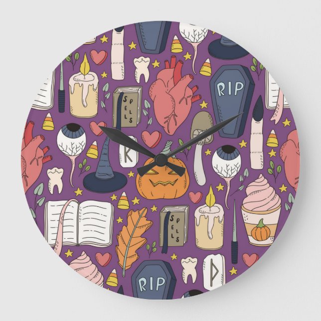 Halloween pumpkins, witchy seamless pattern. large clock (Front)
