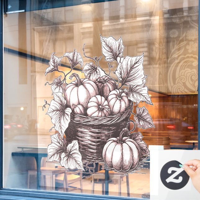Halloween Pumpkins with Autumn Leaves (Cafe Window)