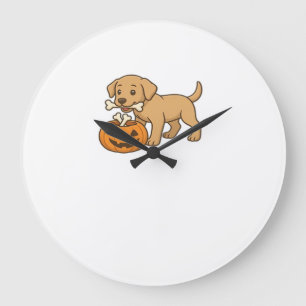 Halloween Pup with Bones and Pumpkin Pal Classic T Large Clock