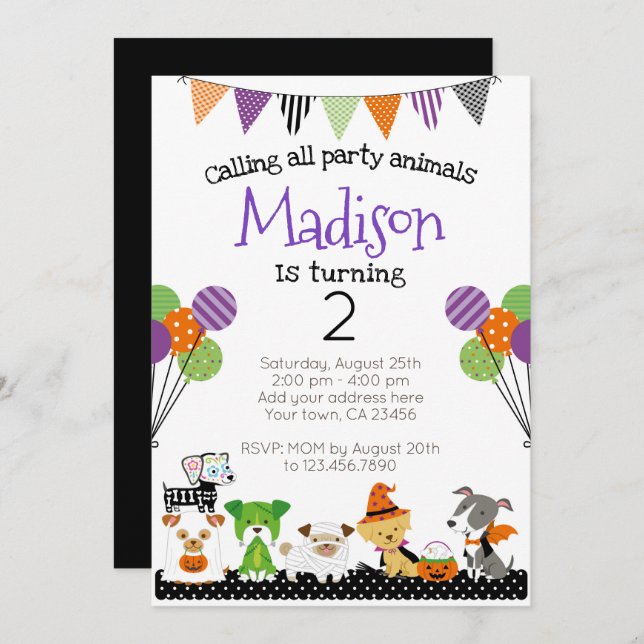 Halloween Puppies Birthday Invitation (Front/Back)