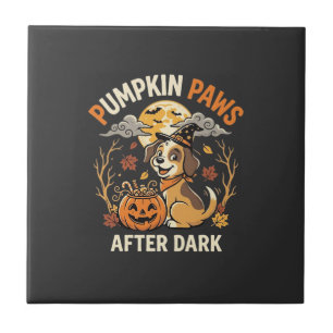 Halloween Puppy Pumpkin Night Ceramic Tile