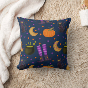 Halloween Purple and Orange Patterned Cushion