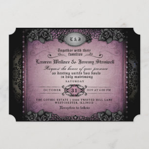 Halloween Purple & Black Gothic Together RECEPTION Invitation
