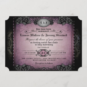 Halloween Purple Black Gothic Wedding RECEPTION Invitation