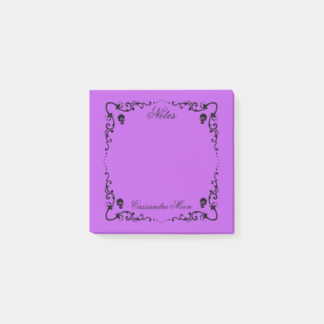 Halloween Purple & Black Magic Border Personalised Post-it Notes (Front)