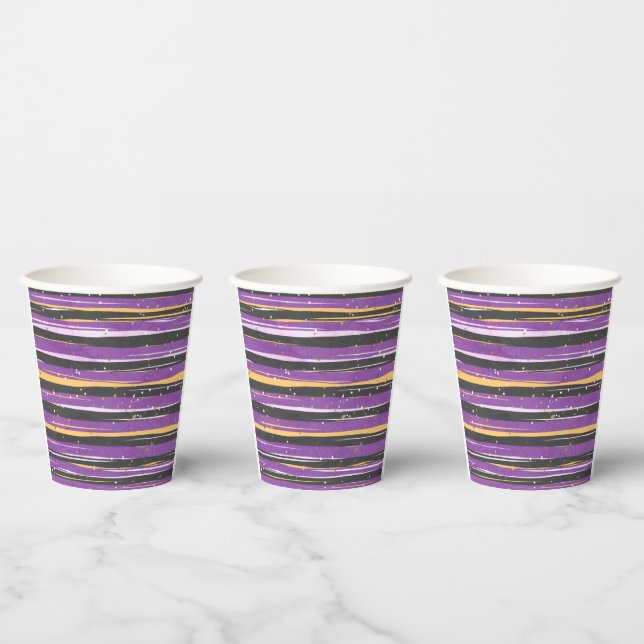 HALLOWEEN PURPLE BLACK ORANGE STRIPES PAPER CUPS (Multi)