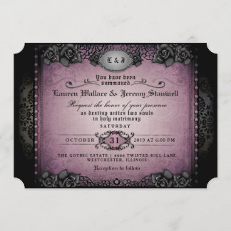 Halloween Purple Black Roses Gothic Wedding Invite