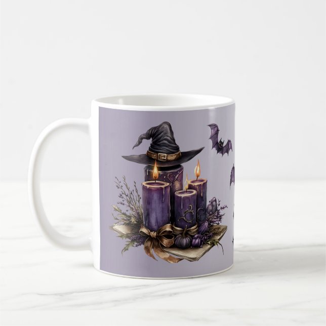 Halloween Purple Candles Bats Spooky Scary Coffee Mug (Left)