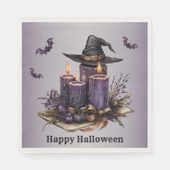 Halloween Purple Candles Bats Spooky Scary Napkin (Front)