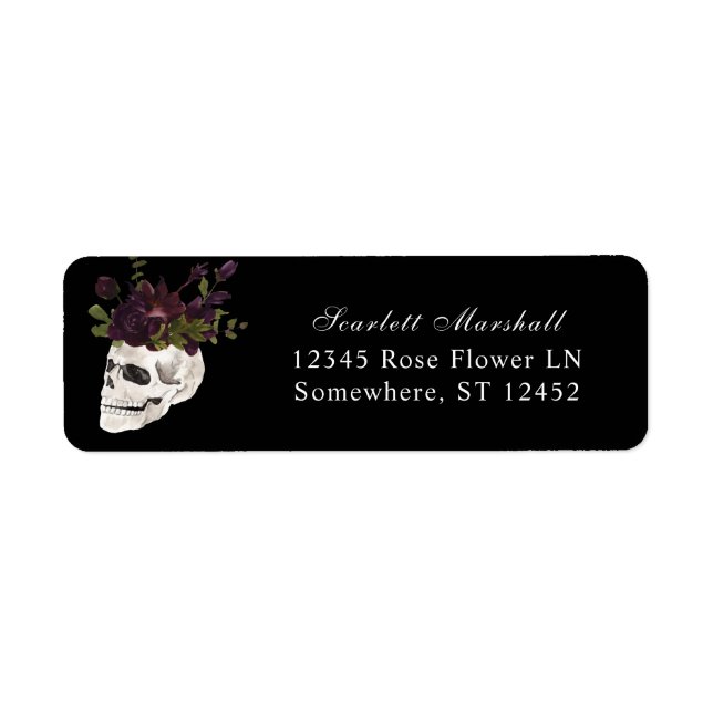 Halloween Purple Floral & Skull Return Address B Label (Front)