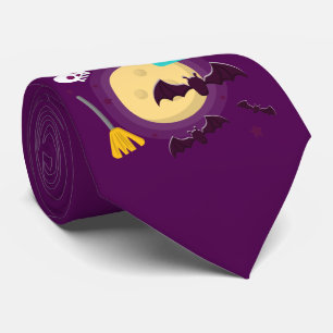 Halloween Purple Full Moon Scene Tie