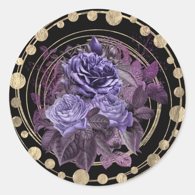 Halloween Purple Gothic Roses Classic Round Sticker (Front)